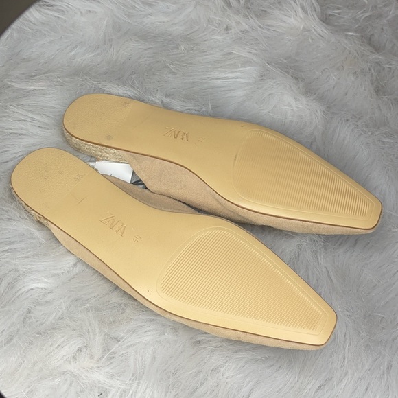 NEW Zara Jute Sole Flat Suede Mules - Picture 4 of 9